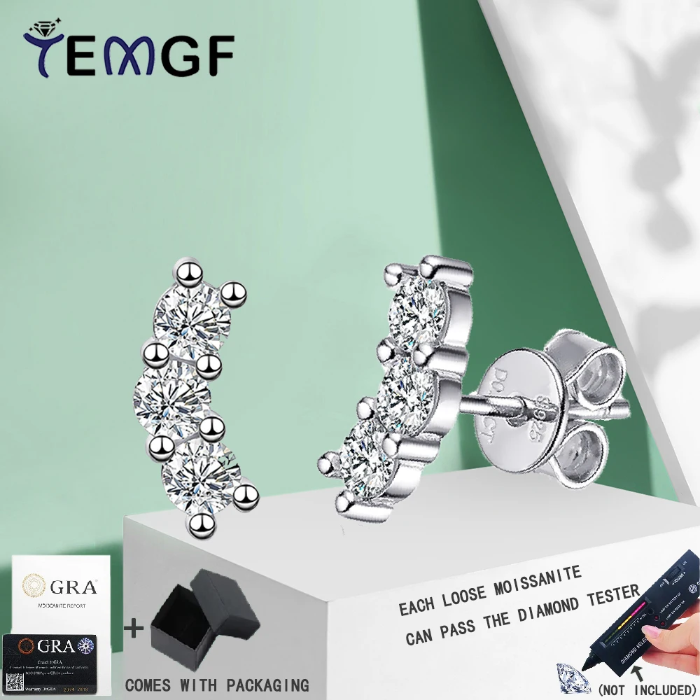 

TEMGF S925 Sterling Silver Moissanite Stud Earrings Simple Fashion Earring for Women Wedding Party Elegant Fine Jewelry With GRA