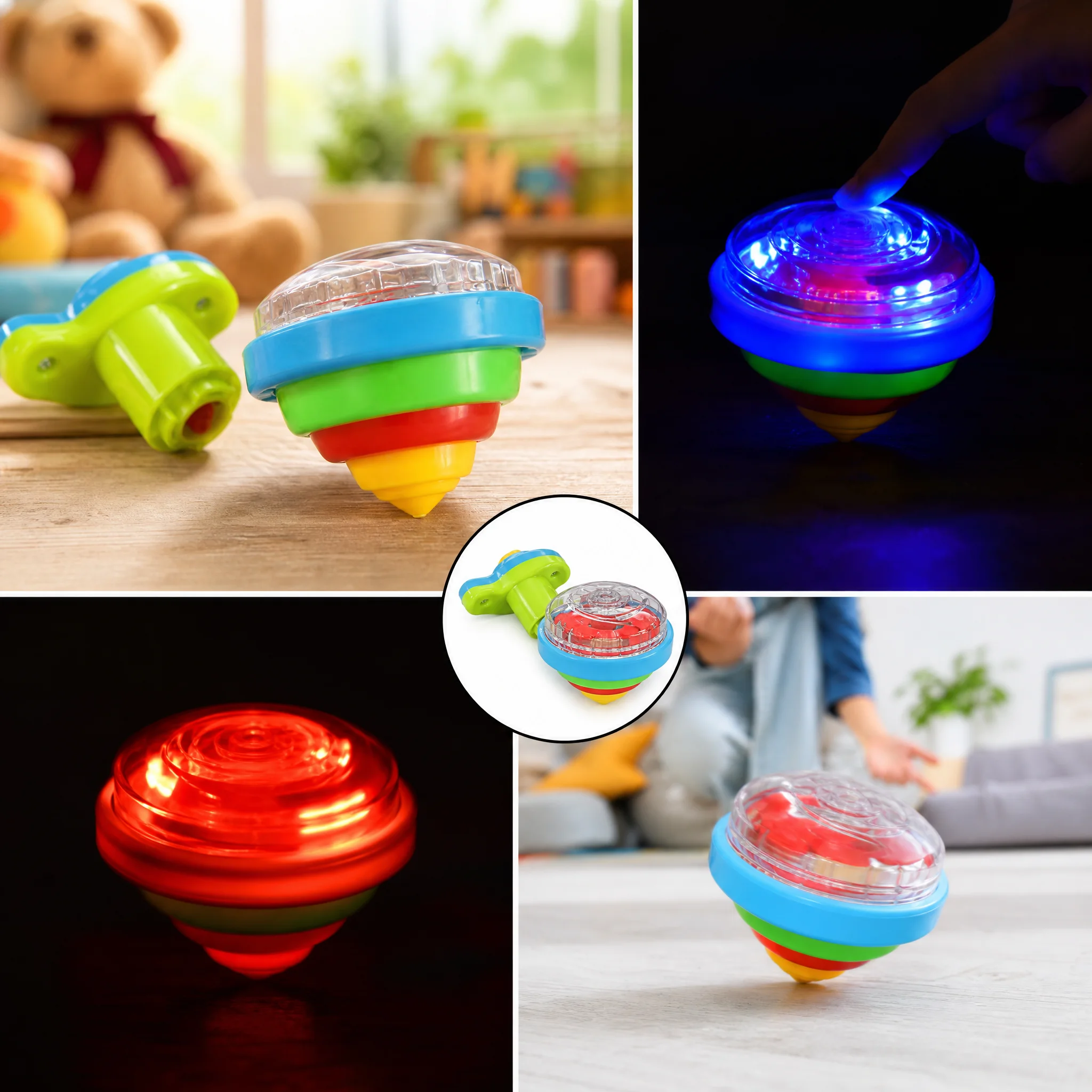 LED Light Up Bouncing Gyro Toy Flashing Spinning Top No Music Glowing Stress Relief Toy Kids Birthday Party Favors Gift for Boys