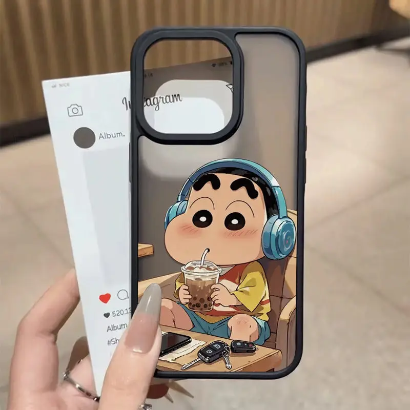 الجلد يشعر kawaii تلوين شين تشان جراب هاتف آيفون 16 برو ماكس 11 15 14 12 17 برو ماكس 7 8 زائد XR SE الهواء سيليكون لينة غطاء