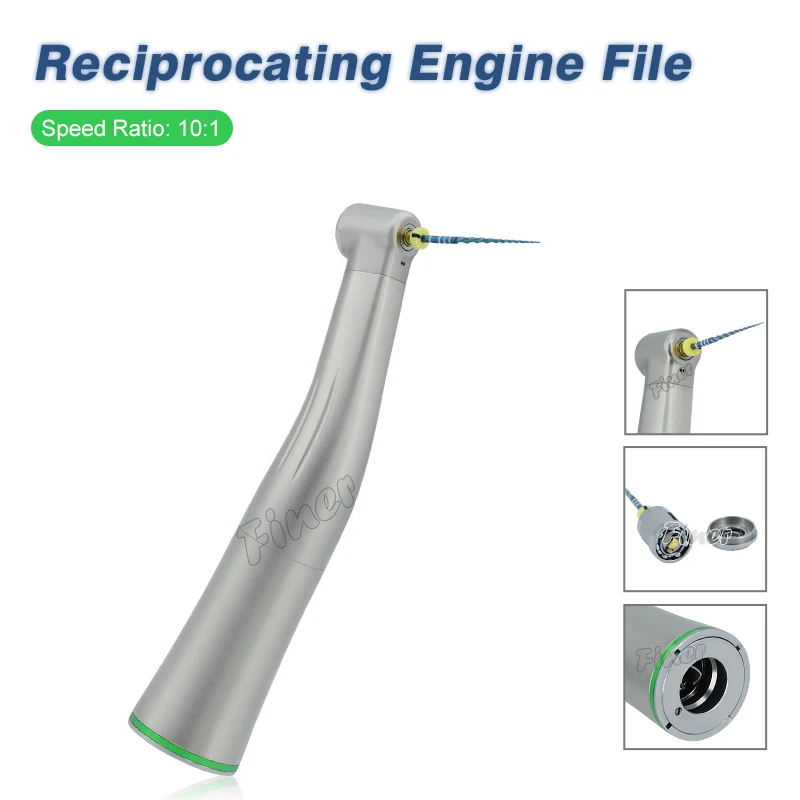 

Dental 10:1 Engine Files Contra Angle Reciprocating Endo Handpiece Against Endodontic Angle for Root Canal Treatment