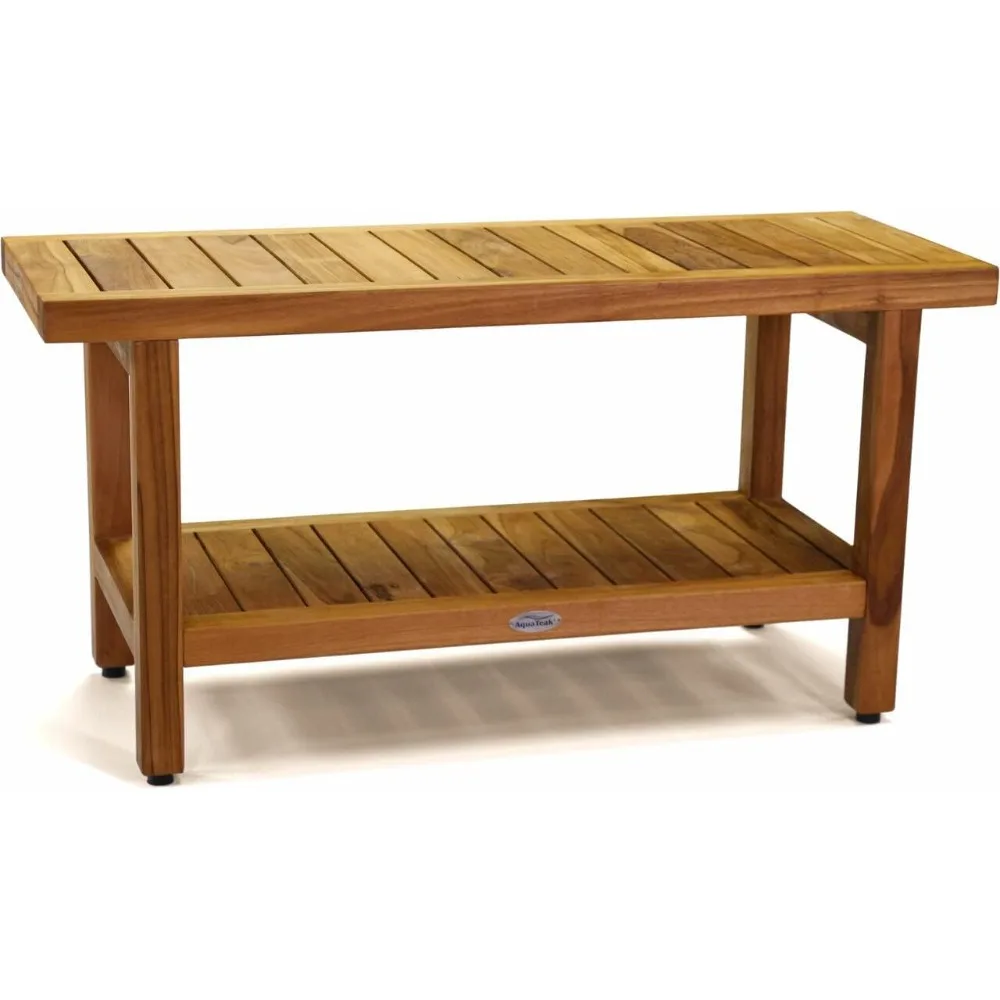 

Original 36-Inch Spa Teak Shower Bench with Built-In Shelf
