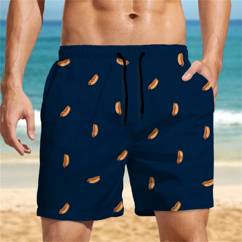 

Летние новые пляжные шорты с 3D простым графическим принтом для мужчин и женщин, плавки для серфинга с принтом хот-догов, Гавайские купальники, брюки, унисекс, крутые шорты со льдом