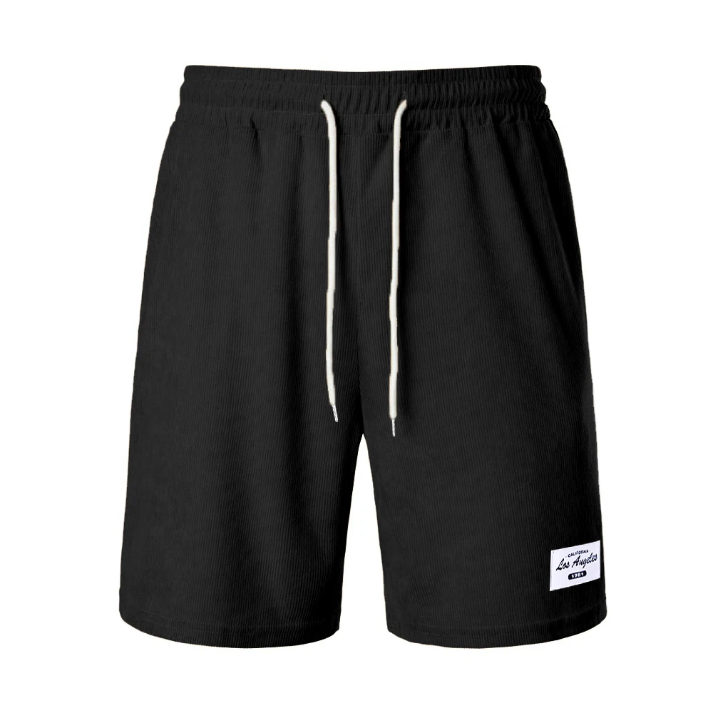 Men's Beach Shorts Solid Color Corduroy Casual Home Shorts Loose Suitable for Leisure Drawstring Design