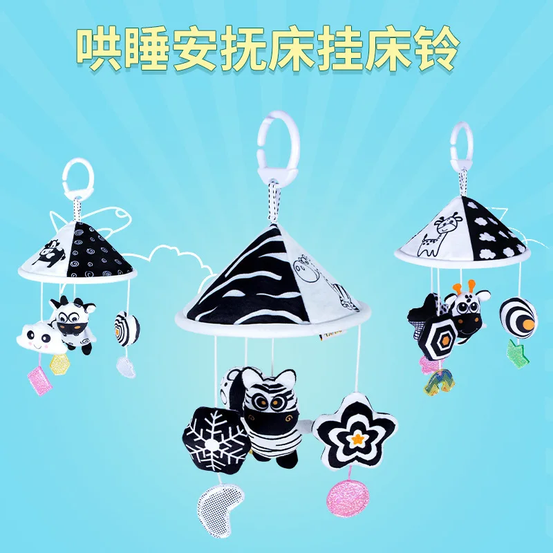 

Newborn Bells Soft Plush Rattle Toy Crib Hanging Bell Car Seat Travel Stroller Black and White Wind Chime Educational Toy Gift