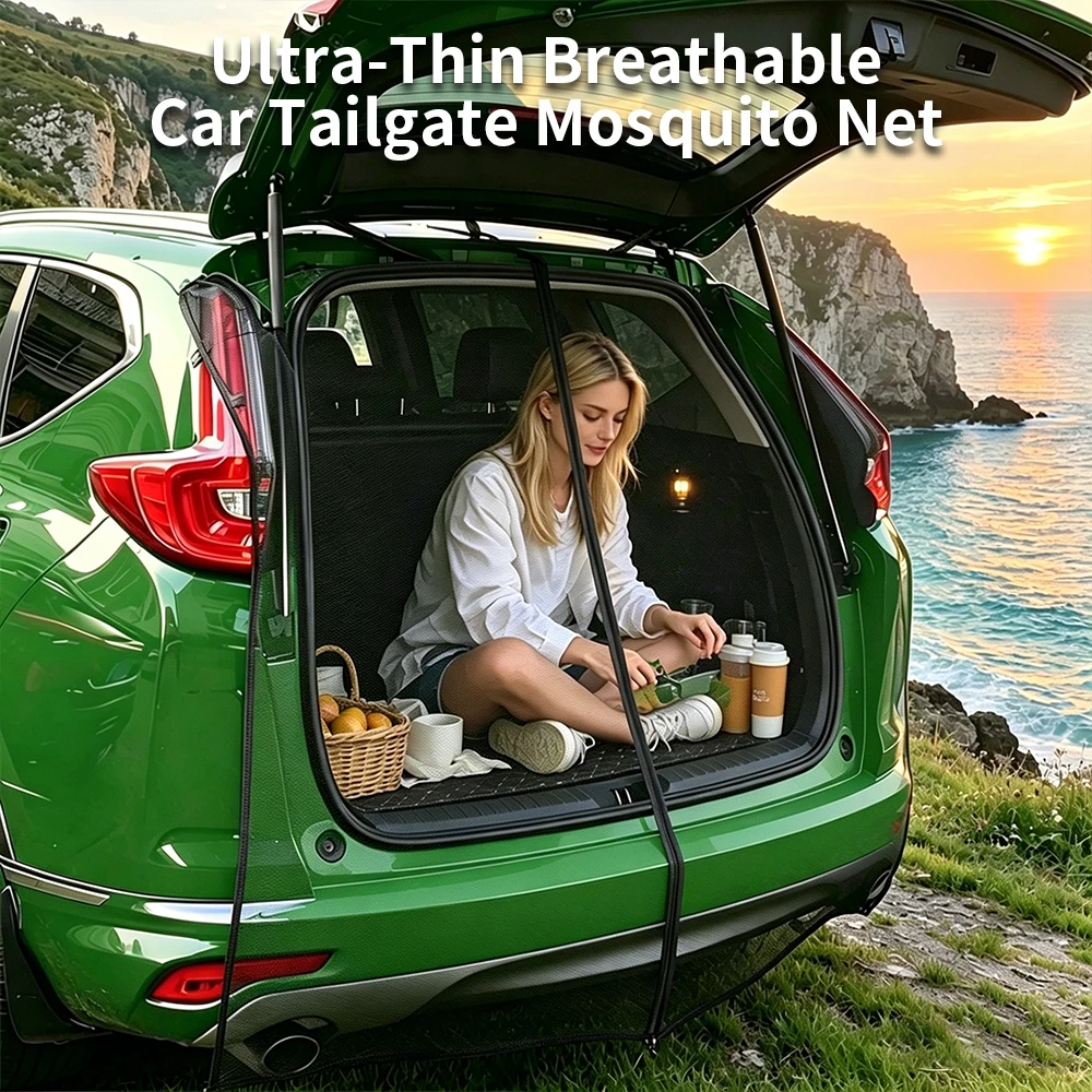 Mosquitera para Puerta Trasera de Coche, Malla Transpirable, Parasol, Pantalla Anti-Mosquitos e Insectos con Cierre para SUV, MPV, Camping y Ventilación