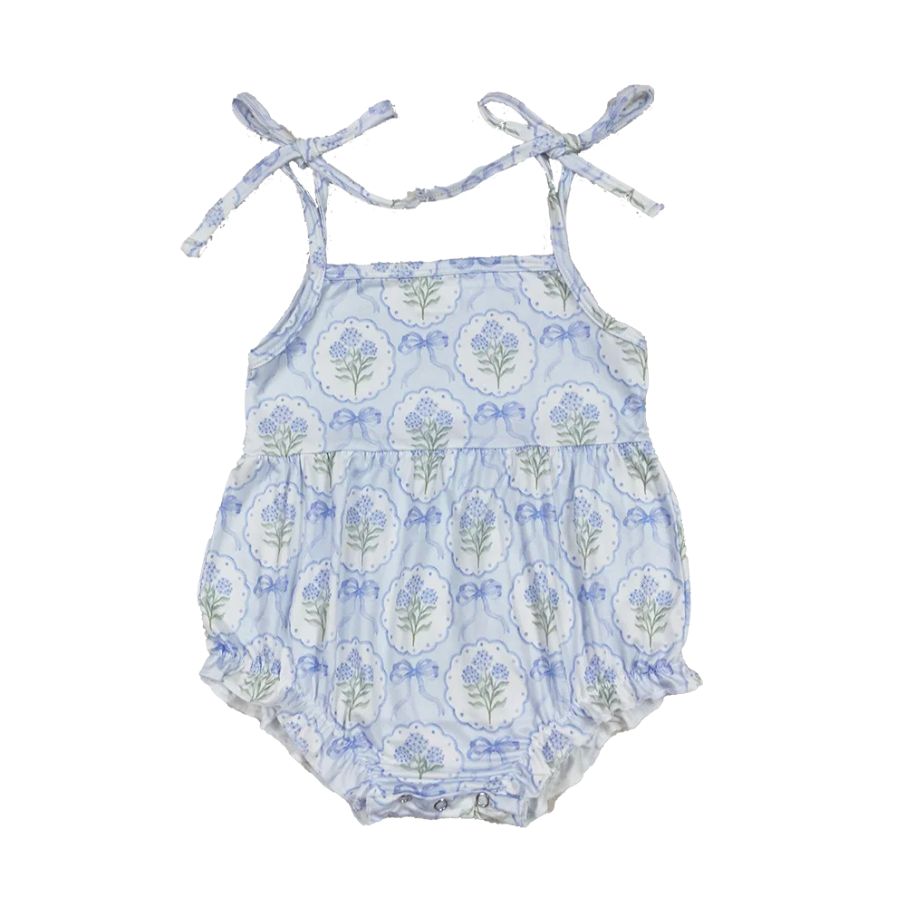 

Baby Girls Blue Strap Bows Flowers Plaid Ruffle Rompers