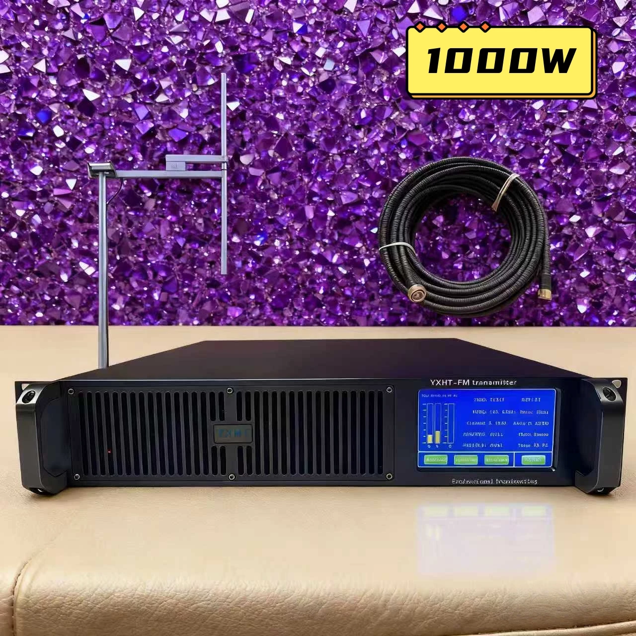 

Wide-Range Voltage 110/220V YXHT-1KW(1000W) FM Transmitter Kit, Timer Function & Low Noise for Community, Library