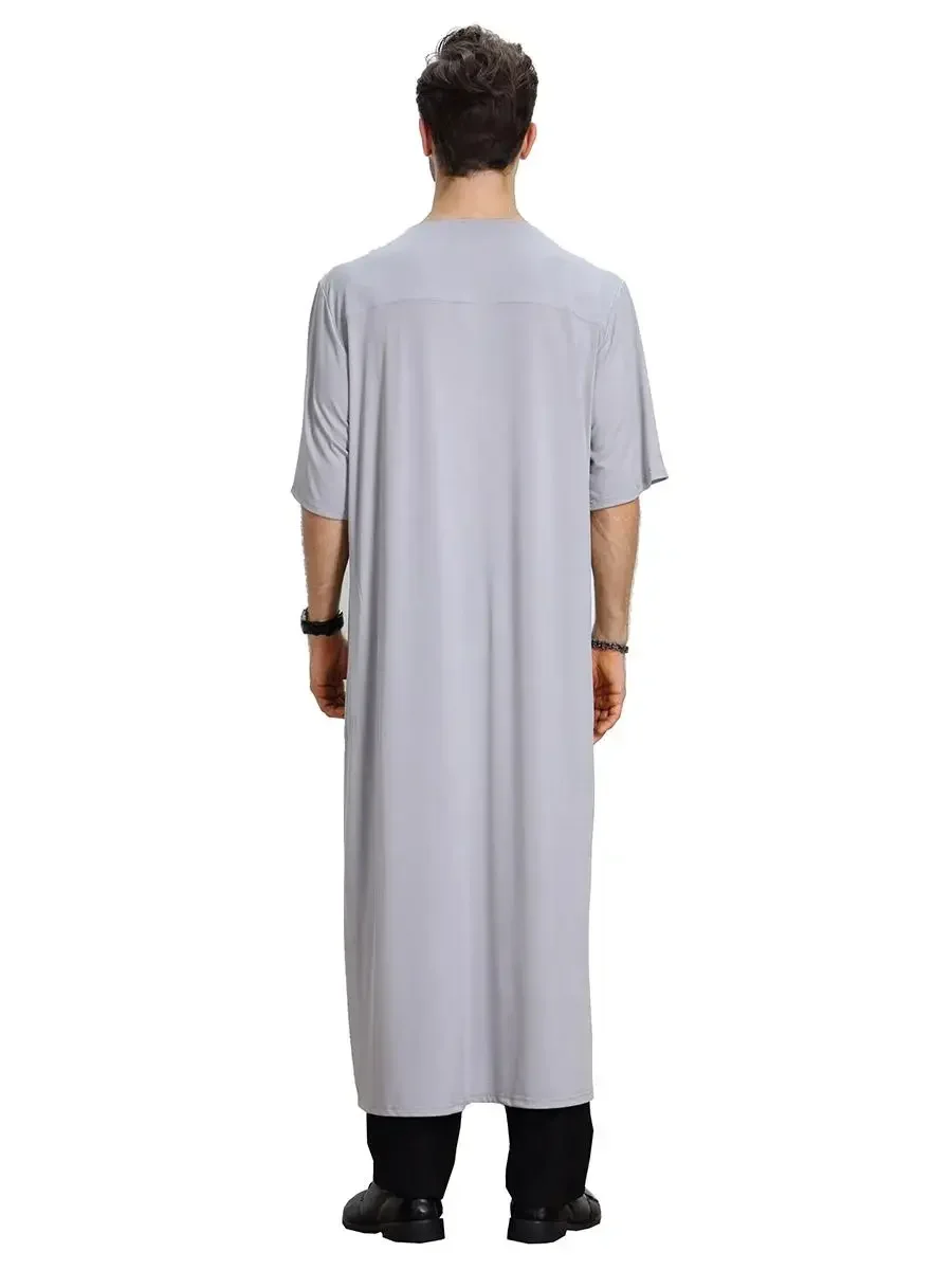 Uomini sauditi Thobe Robe Islam Musulmano Jubba Dishdasha Arabo Abaya Estate Abito a maniche corte Dubai Caftano Ramadan Abbigliamento Medio Oriente