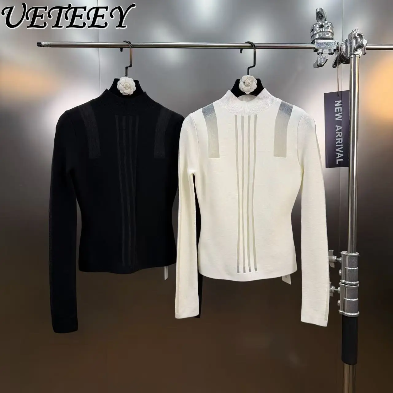 

Весенний дизайн 2026, полосатая полуводолазка, слегка прозрачная полая трикотажная базовая рубашка, модные универсальные облегающие пуловеры, топы