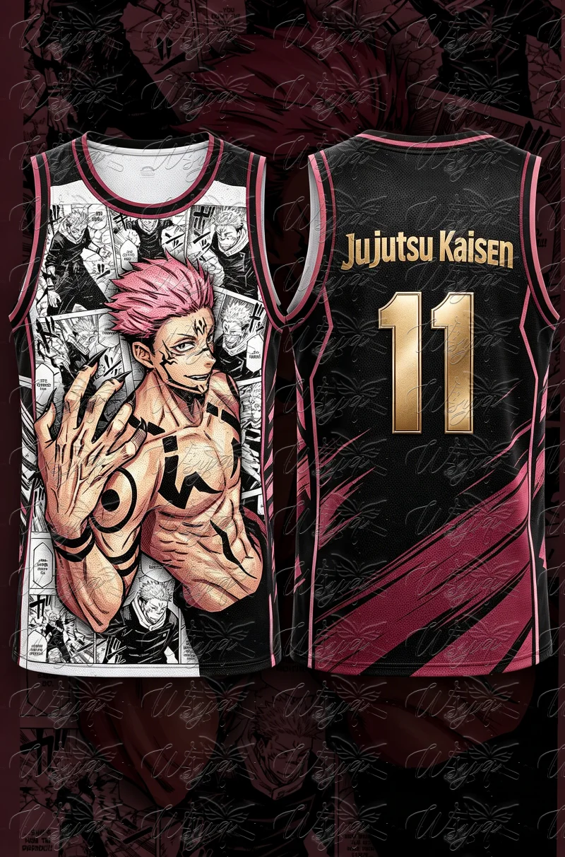 Summer Manga Quick Dry Mesh Basketball Tank Unisex Jujutsu Kaisen Ryomen Sukuna Comic Collage Print Sports Sleeveless Vest Y2k