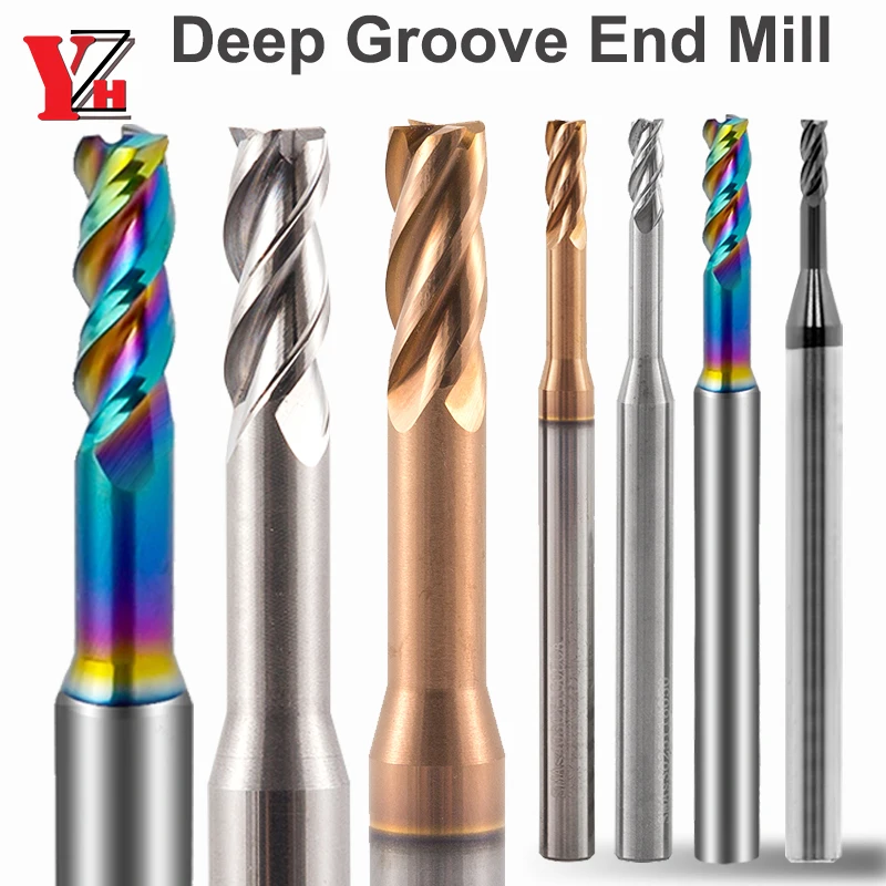 

YZH HRC55/HRC70 Deep Groove End Mill 3/4Flute Micro-Diameter Tungsten Steel Long Clearance Neck CNC Flat Head D1 D1.5 D2 D2.5 D3