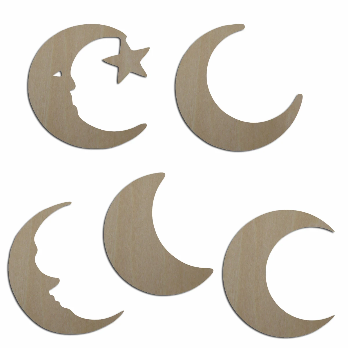 Crescent Moon Unfinished Blank Wooden Geometric Basic Shape Many Design Laser Cut Out Wood Craft Supply Woodcraft Cutout