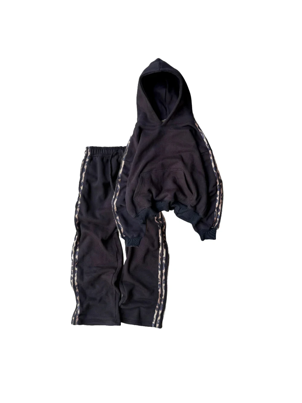 Europeu e americano retro lado listrado hoodie y2k moletom casual masculino hip-hop design de moda jaqueta e calças casuais