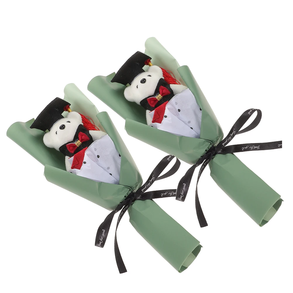 

2 Pcs Bouquet of Bears Graduation Her Flower Graduate Stuffed Animal Decor Mini Gift