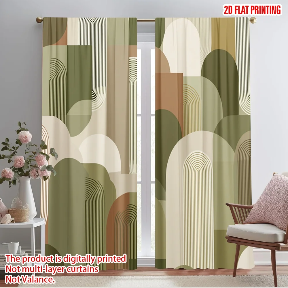 2pcs,2D plane printing Contemporary Curtains Geometric Arches Harmony Durable Polyester (without rod) Home Decor Ldeal for