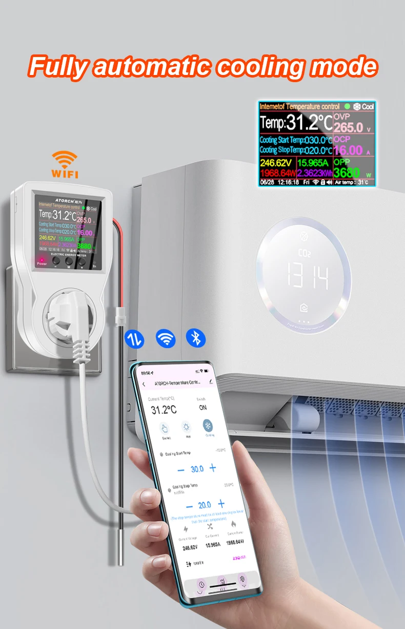 Imagem -03 - Tuya Wifi Termostato Digital Soquete Incubadora Ac220v Controlador de Temperatura com Interruptor Temporizador Refrigeração Aquecimento 3m Sensor Ntc 16a