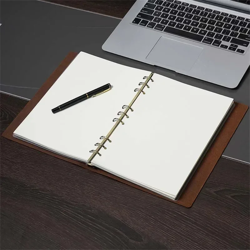 New AIGUONIU Genuine Leather Handmade B5 Size Ring Planner Vintage Unisex Notebook With 9-hole Binder Sketchbook Notepad Wholesa