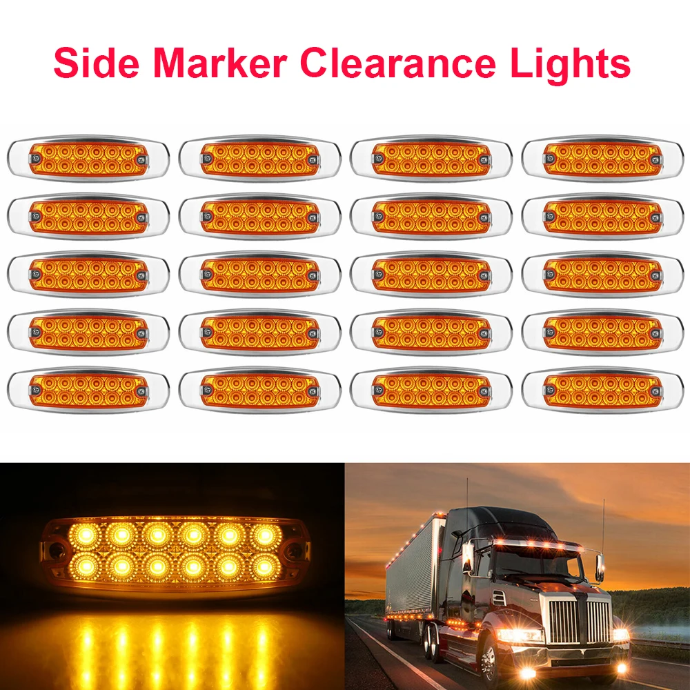 

20pcs 12V Amber Side Marker Light High-Quality Truck Trailer LED Assembly Clearance Fits For Peterbilt Durable Amber Side Lamp