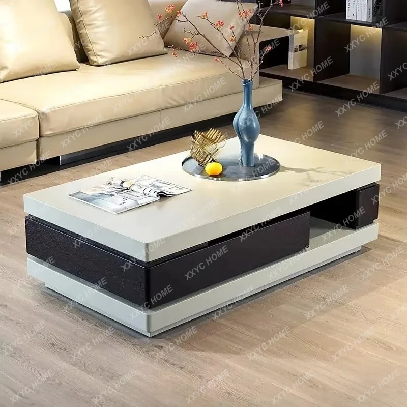 XXMinimalist Light Luxury Villa Coffee Table Smoked Wood Color Baking Paint Rotating Storage Modern Simplicity
