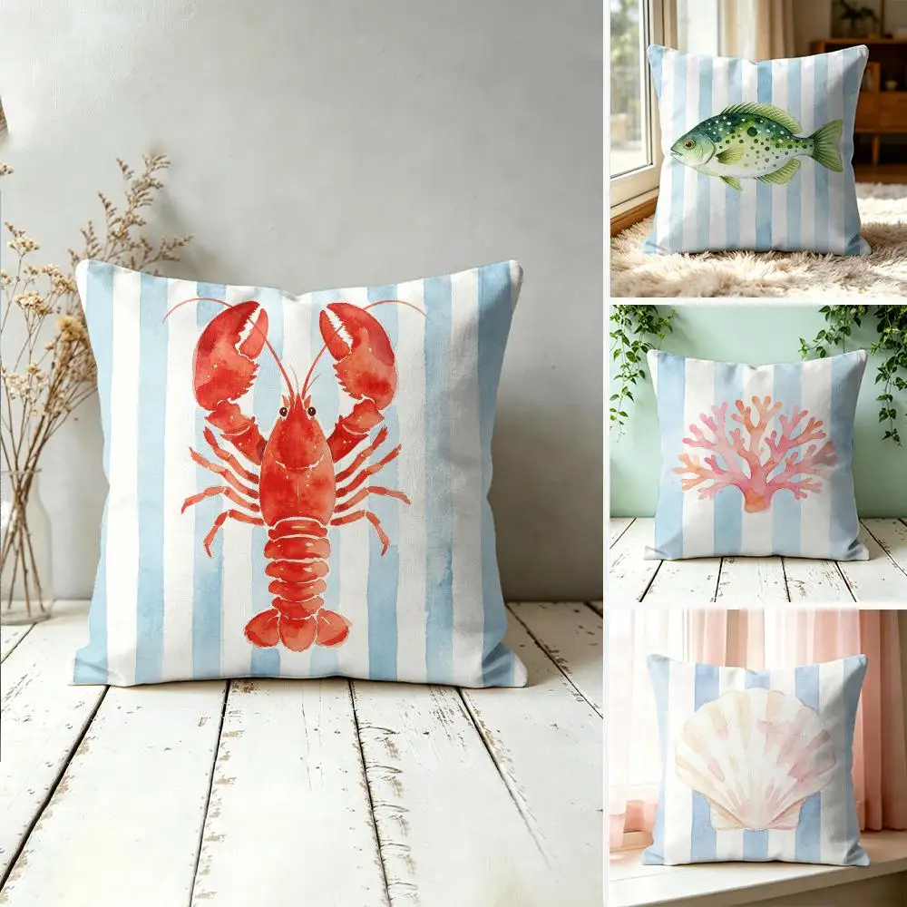 Watercolor Marine Life Cushion Cover Square Decorative Throw Pillow 40x40cm For Sofa Bedroom Living Room Home Decor