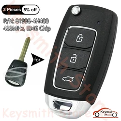 KEYECU 3 pulsanti 433MHz ID46 Chip per Hyundai Starex H-1 H1 2008-2015 Auto aggiornato Flip Remote Key Fob 81996-4H400 819964H400