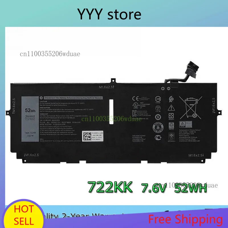 

Brand New Genuine Original 722KK 7.6V 52Wh Laptop Battery for Dell XPS 13 9300 2020 i5 FHD XPS 13 9310 WN0N0 2XXFW