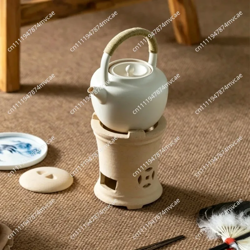 Handmade Clay Pot Kettle,Ceramic Rope Wrapped Tea Pot with Filter Hole,Electric Ceramic Stove for Boiling and Brewing Tea