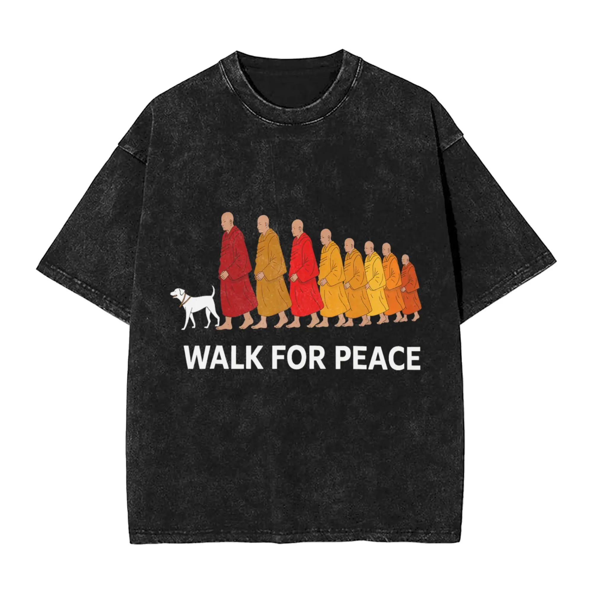 Peace Walking Monks T-Shirt Men  Funny Pure Cotton Tees Crewneck Short Sleeve T Shirt Plus Size Clothing