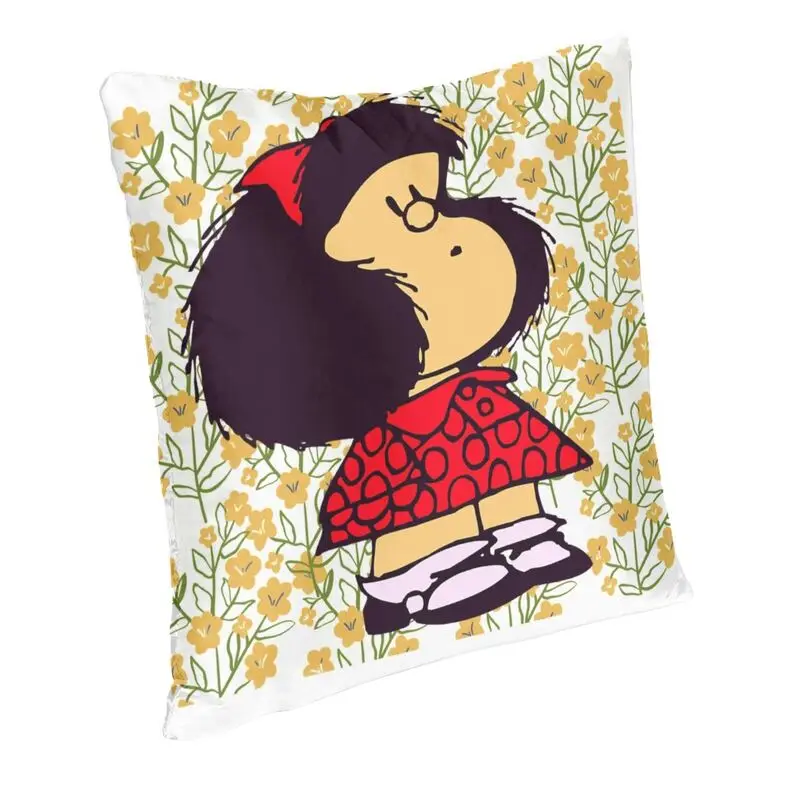 Mafalda And Flowers Cushion Cover Two Side Printing Argentina Manga Quino Cartoon Floor Pillow Case Pillowcase Home Decoration