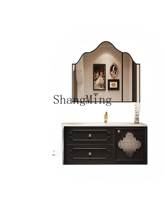 FG  good-looking new ceramic integrated basin retro wind bathroom rubber wood bathroom cabinet wash table combination