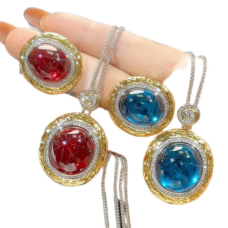 New jewelry set with copper-plated diamond and jadeite spinel texture, main stone size 18*20-15*18