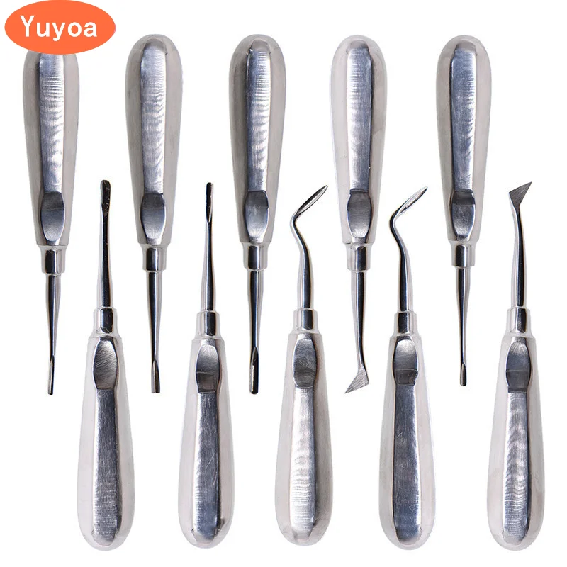 10pcs/set Dental Elevator Tooth Elevator Stainless Steel Dentist Tools Straight Curved Root Elevator Dental Lab Instrument