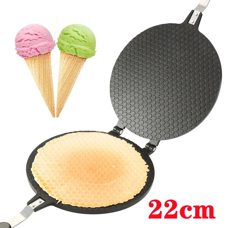 

22cm Commercil Ice Cream Cone Crispy Roll Mold Household Gas Egg Roll Machine Waffle Cone Maker Crisp Omelet Pan DIY Home Making