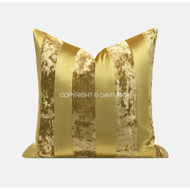 DAVINRICH Istanbul Style Gold Striped Decorative Pillow Cover Luxurious Velvet Rectangle Cushion Case 30x60cm For Couch Sofa Bed
