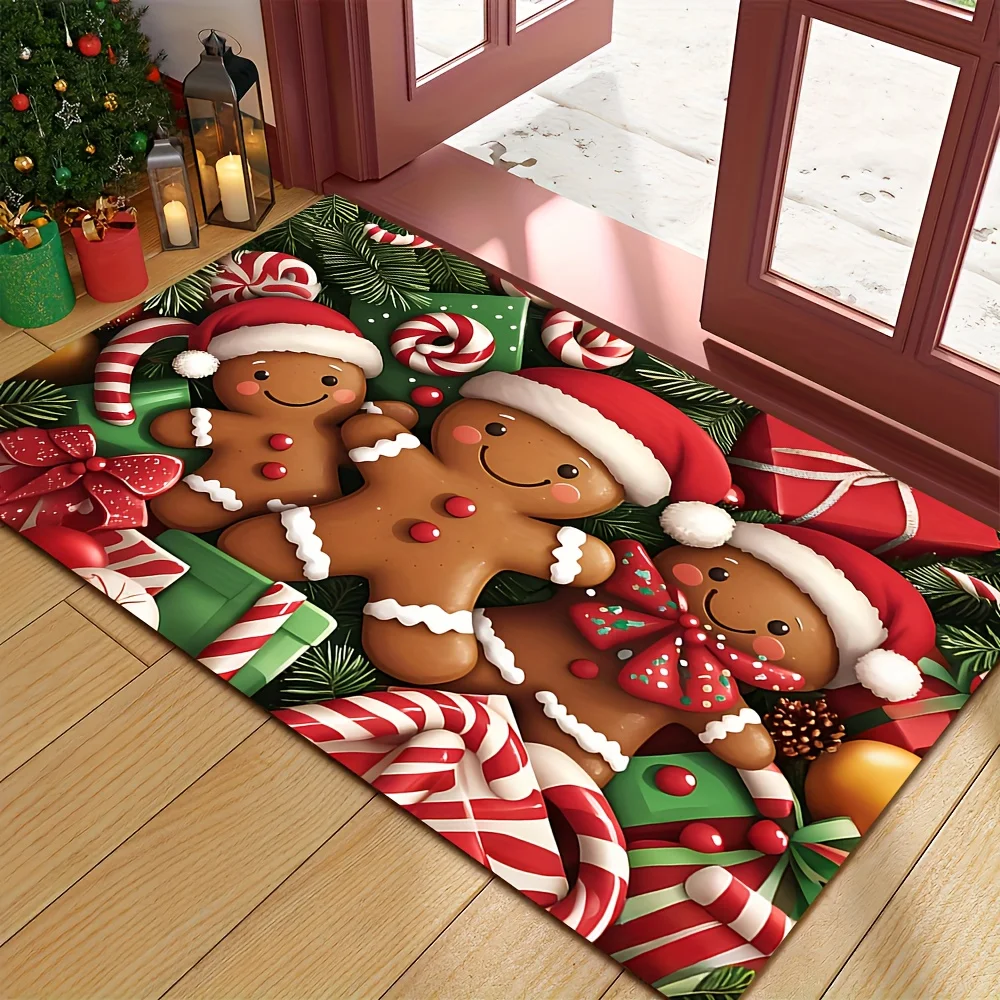

VIKAMA Christmas Cartoon "Three Gingerbread Men", Soft And Easy To Clean, For Doorways, Bathroom Carpets Home Decoration