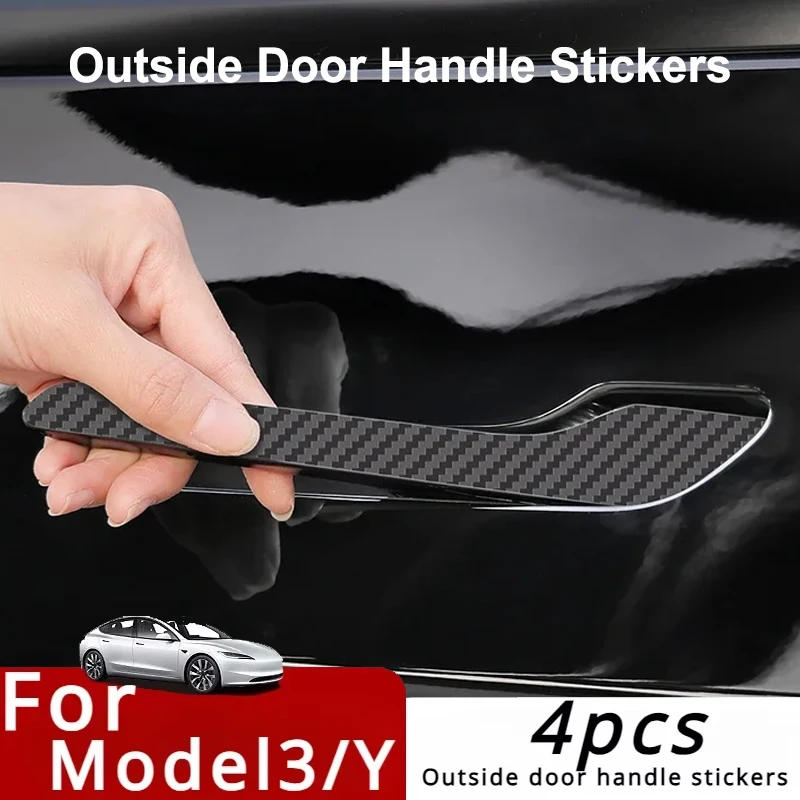 For Tesla Model 3 Y Carbon Fiber ABS Styling Premium Durable Accessories model3 2024 Car Door Handle Cover Protector Sticker