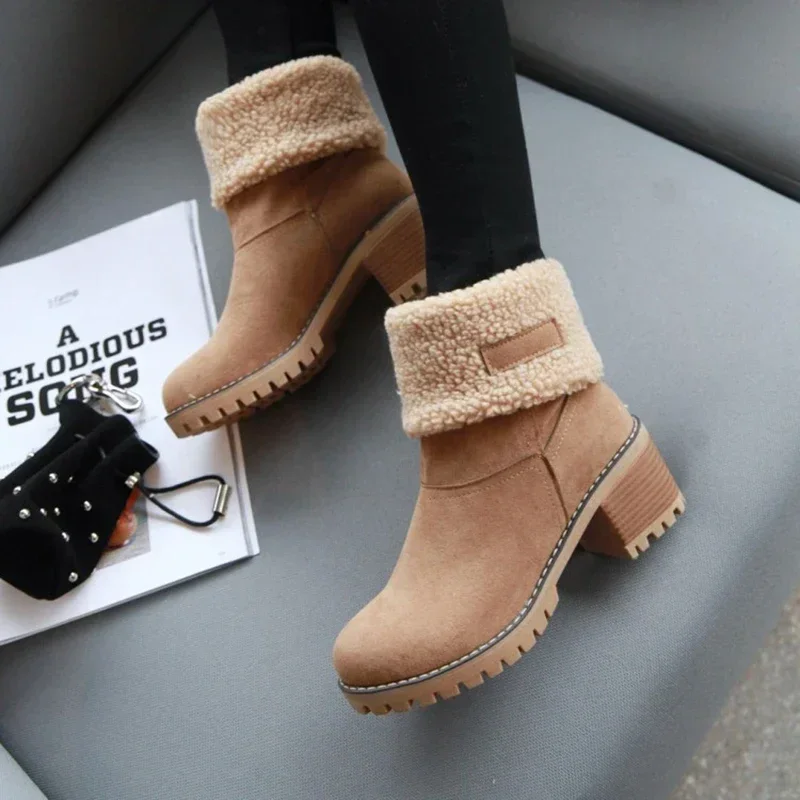 Women\'s Fur Warm Snow Boots 2023 Winter New Warm Wool Booties Ankle Boot Platform Shoes Turned-over Edge Casual Women Mid Boots