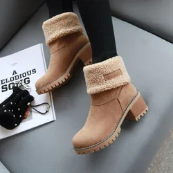 Women's Fur Warm Snow Boots 2023 Winter New Warm Wool Booties Ankle Boot Platform Shoes Turned-over Edge Casual Women Mid Boots