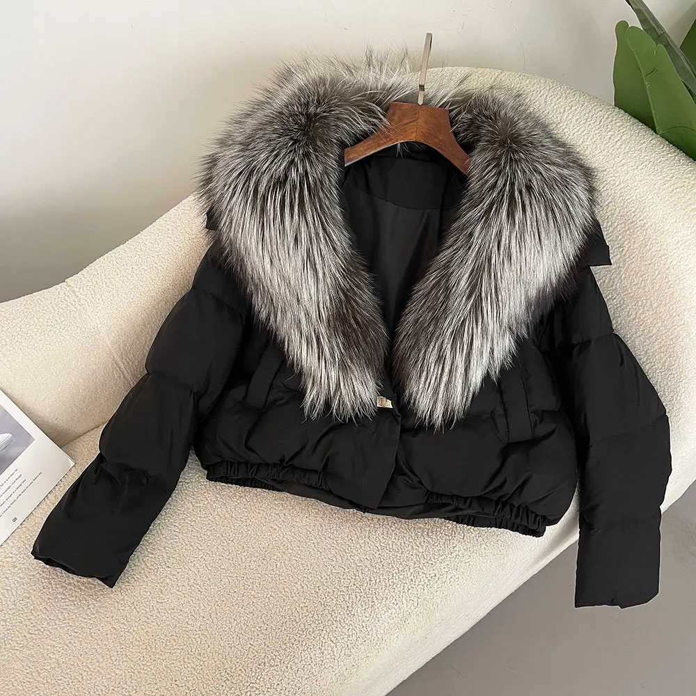 OFTBUY New Winter Real Fox Fur Jacket Women Big Real Fox Fur Collar Natural Thick Warm Duck Down Coat Short Outerwear Streetwear