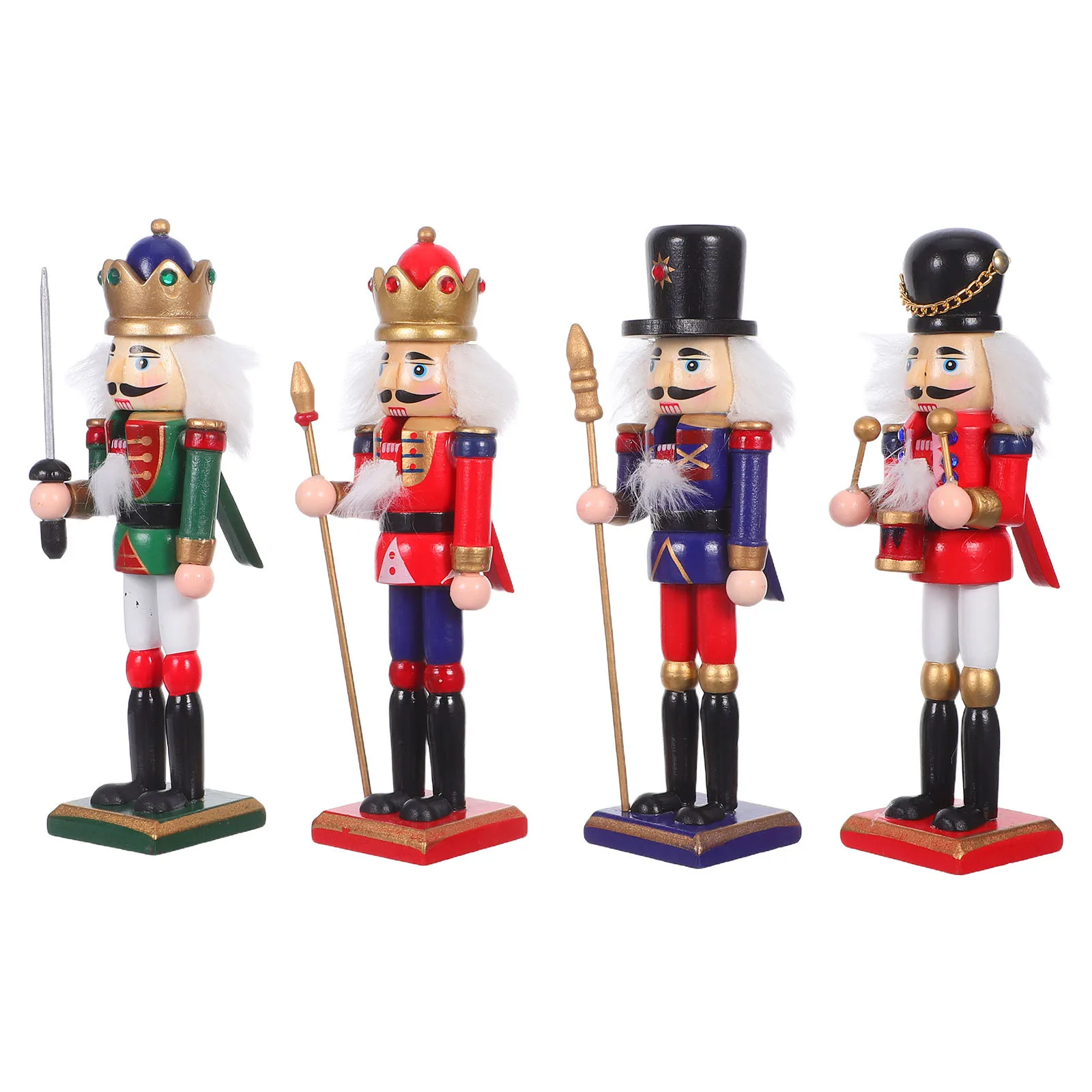 

4Pcs Wooden Christmas Nutcracker Soldier Figurines Festive Decor Handcrafted Intricate Details Vibrant Colors