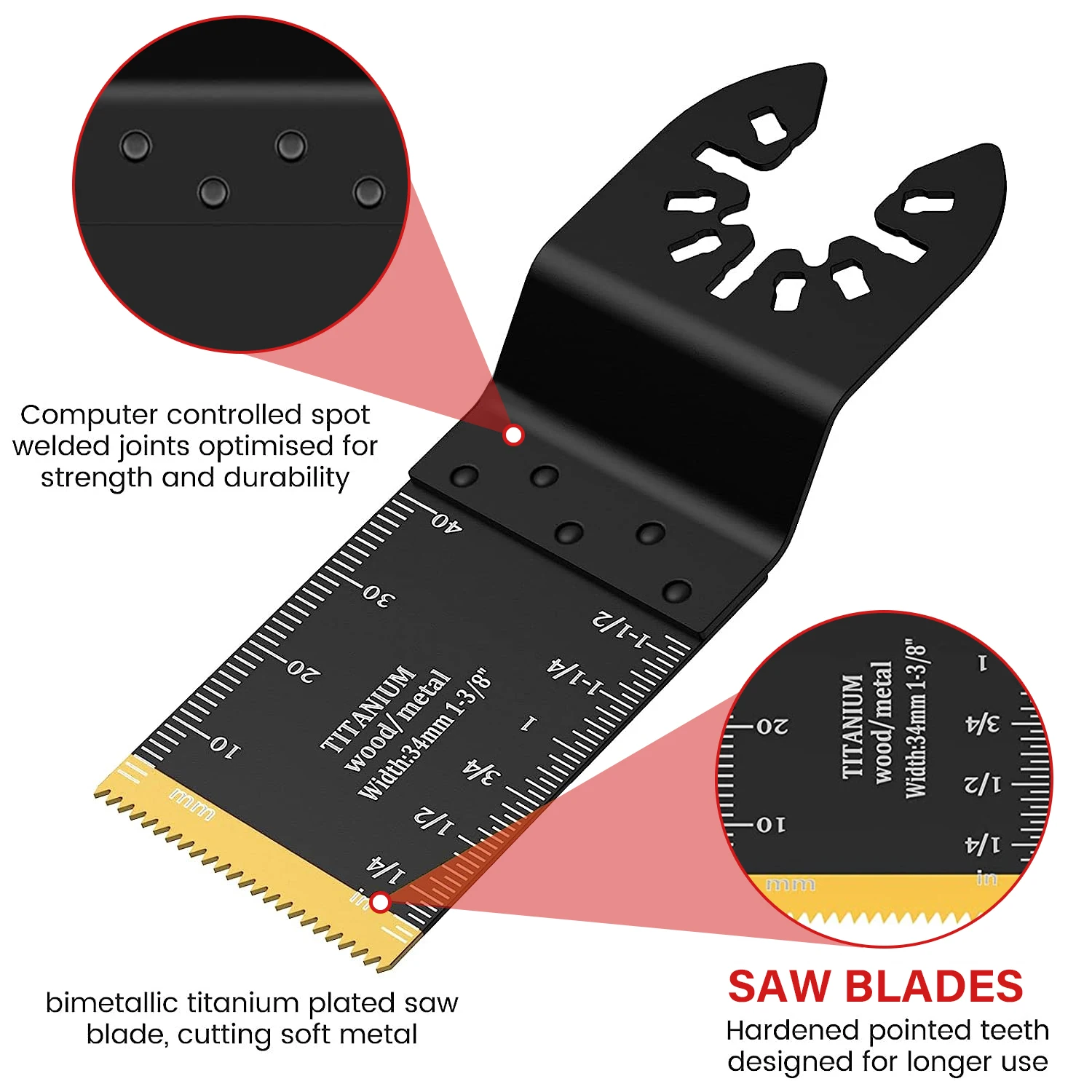 Lâminas de serra oscilante, lâmina do dente do carboneto, corte do metal, pregos de aço, parafusos, acessórios do multitool, 5 PCes