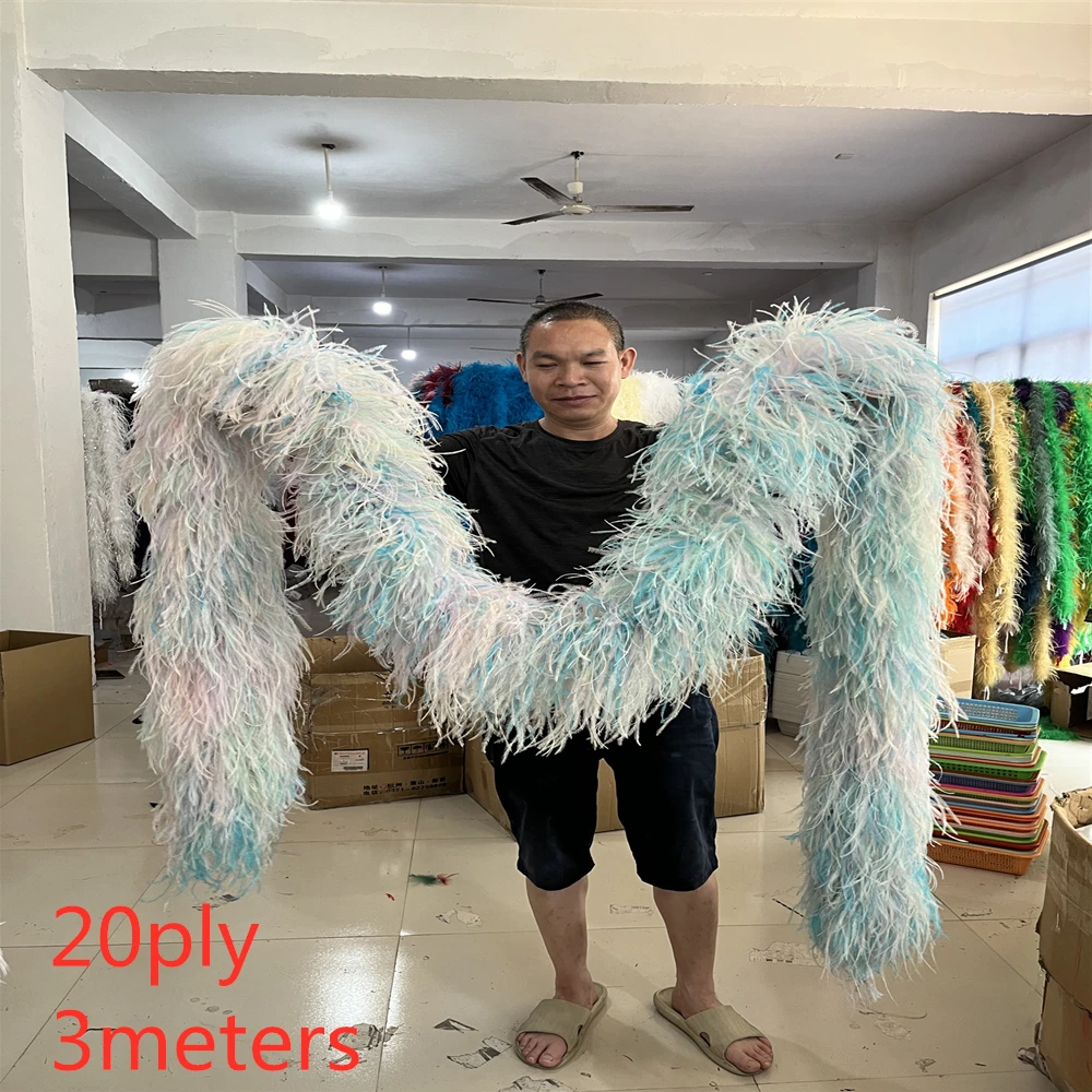 3 Meters Natural Ostrich feathers boa 10 15 20 25 30ply thick Fluffy Ostrich Feather Scarf for Luxury Dress Decoration Trimming