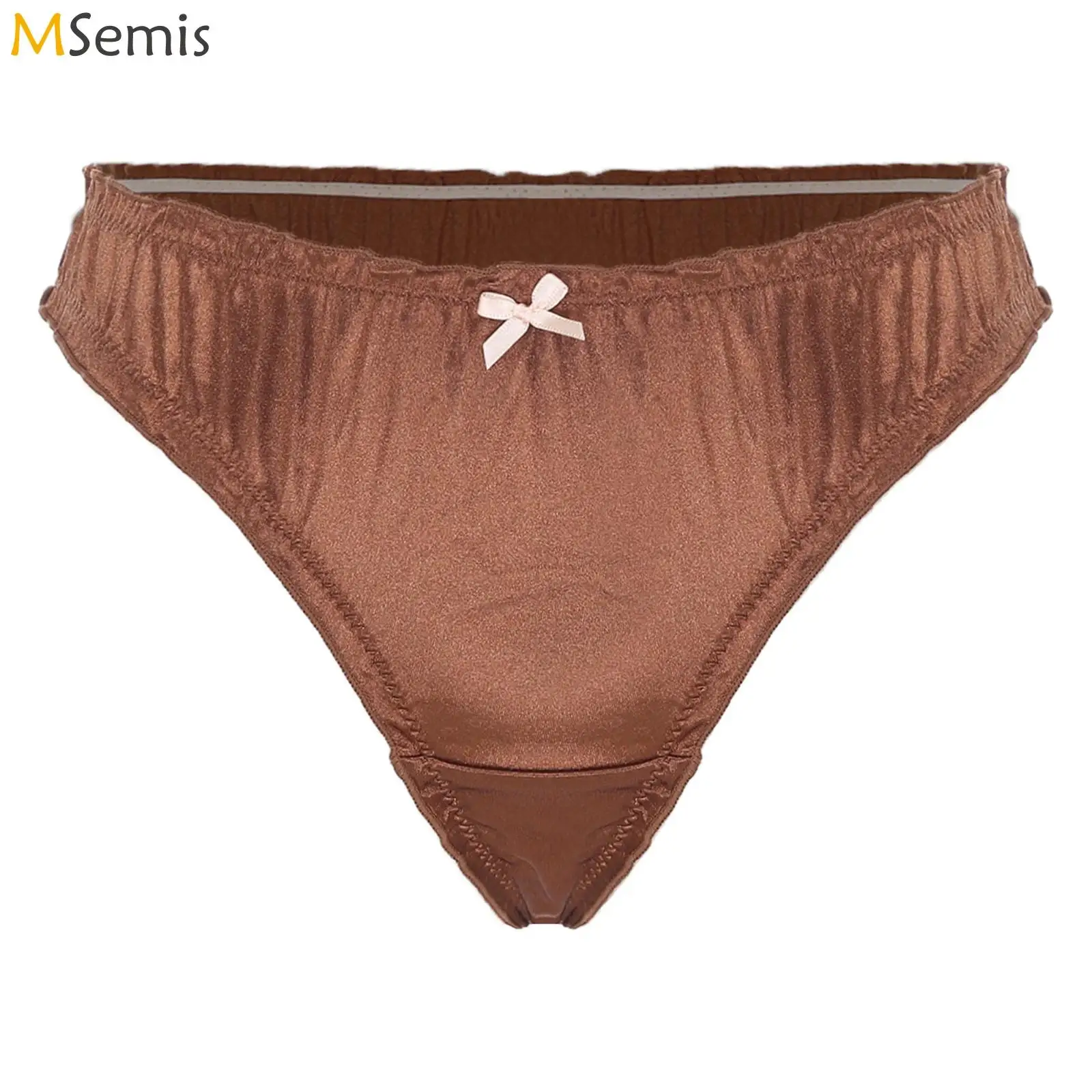 Womens Bikini Underwear Swimwear Luxurious Satiny Briefs Elastic Band Cute Bow Ruffled Trim Panties Swimsuit Sleepwear