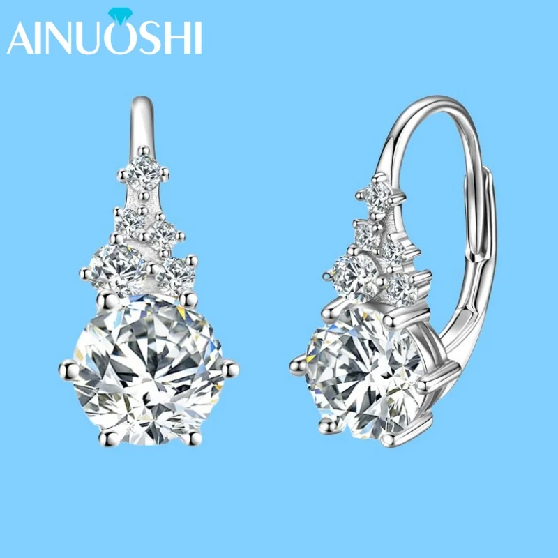 

AINUOSHI D1.12CT серьги с муассанитом для женщин, изысканные серьги-клипсы из стерлингового серебра S925 для женщин, вечерние свадебные украшения