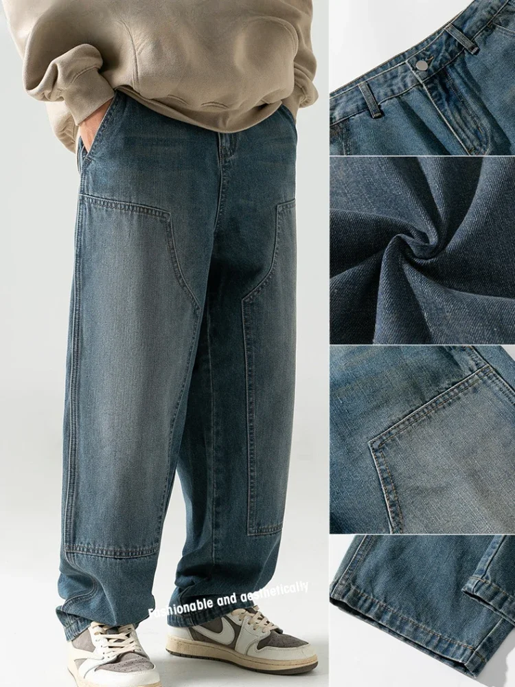 Retro Washed Workwear Jeans Men's Japanese Style Spring and Fall New Loose Casual Straight Pants Hip-hop Streetwear Long Pants