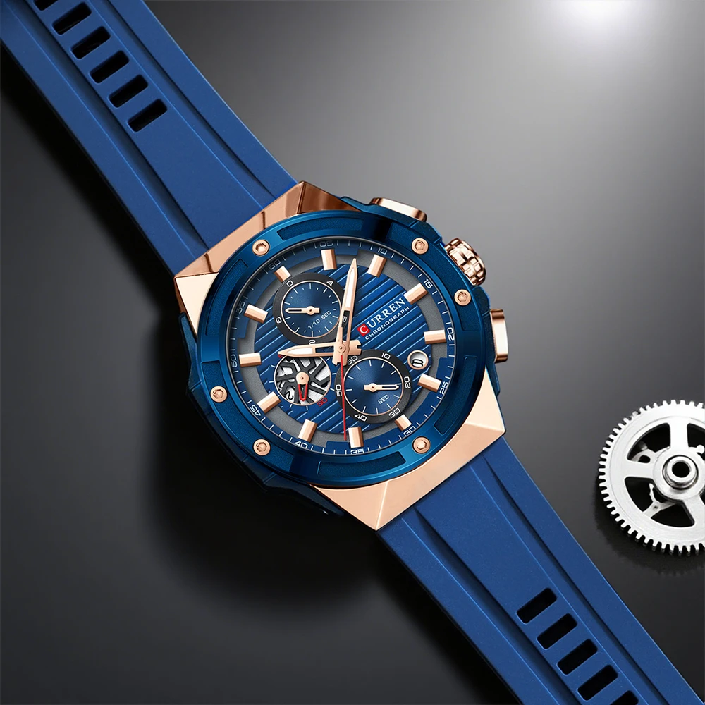 

Спортивные мужские часы CURREN с хронографом и светящимися стрелками - кварцевые наручные часы с силиконовым ремешком для мужчин, автоматическая дата, деловая повседневная одежда