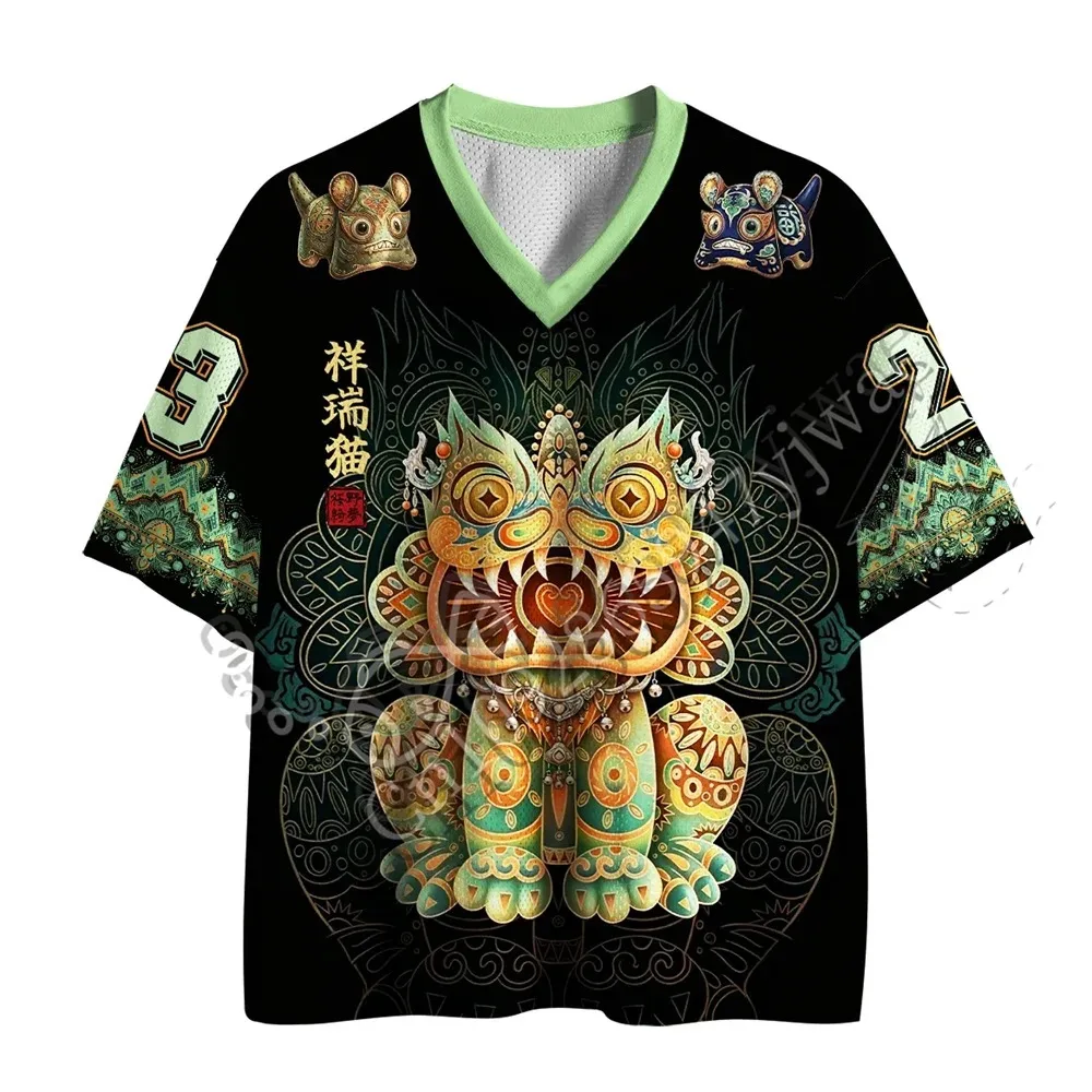 Lucky Auspicious Cat 3D Printed Men and Women T-shirt with V-neck Trendy Harajuku Casual Style Y2K Sport  Parent-Child Clothing