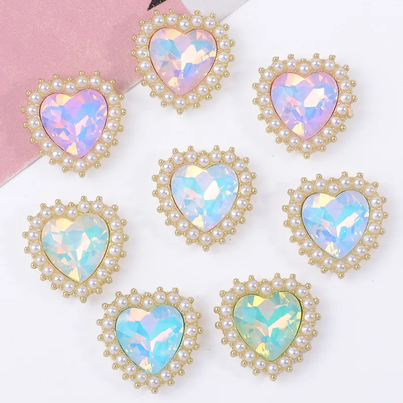 

100Pcs sets jewelry, handmade shoes, clothing, bags, light luxury, elegant pearl hemming, heart-shaped peach heart flower plate
