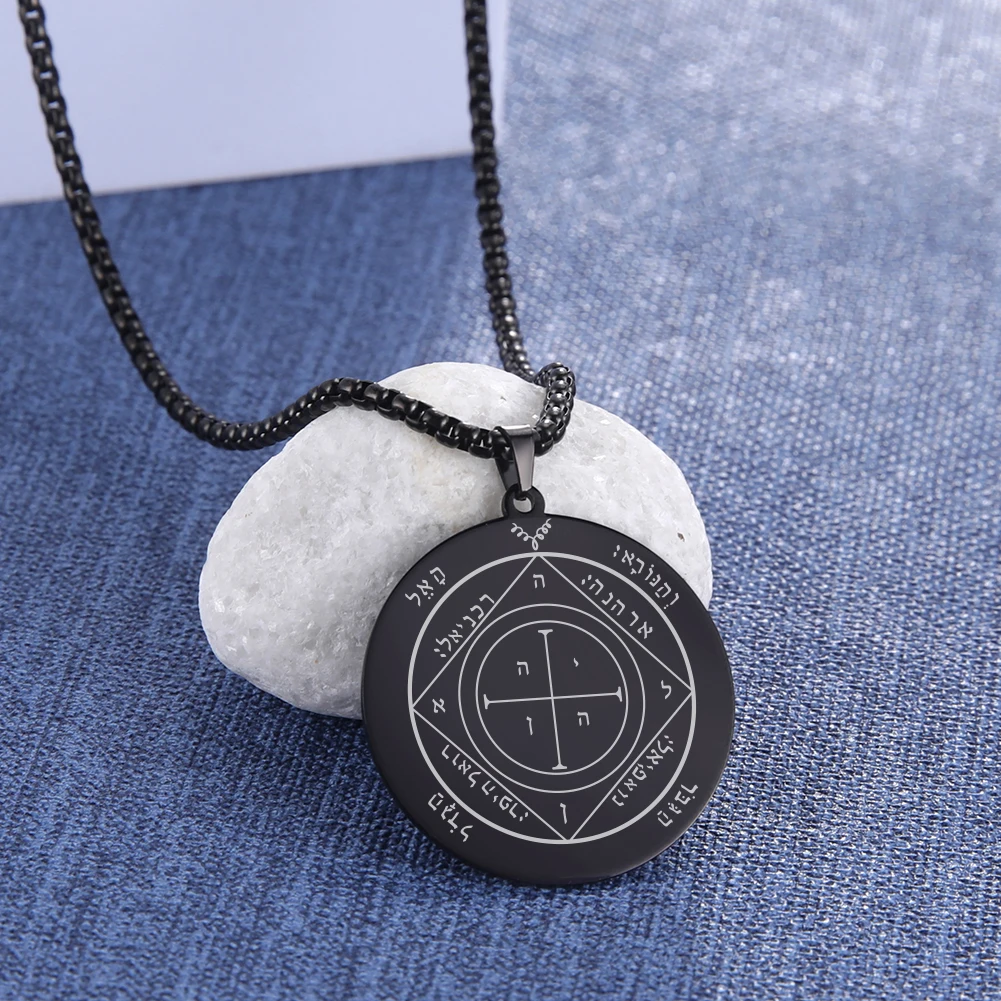 Dawapara Pentacle of Saturn Jupiter Pendant Necklaces Men/Women Stainless Steel Jewelry Protection Amulet Key of Solomon Seal