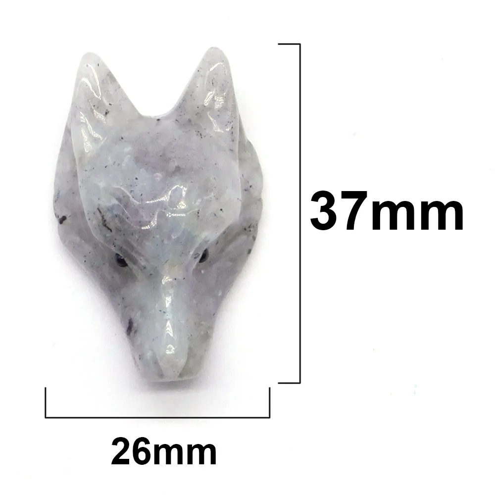 Wolf Head Stone Pendants Natural Crystal Quartz Amethyst Jade Lapis Lazuli Hand Carved Gemstones Necklace Jewelry Making Gift